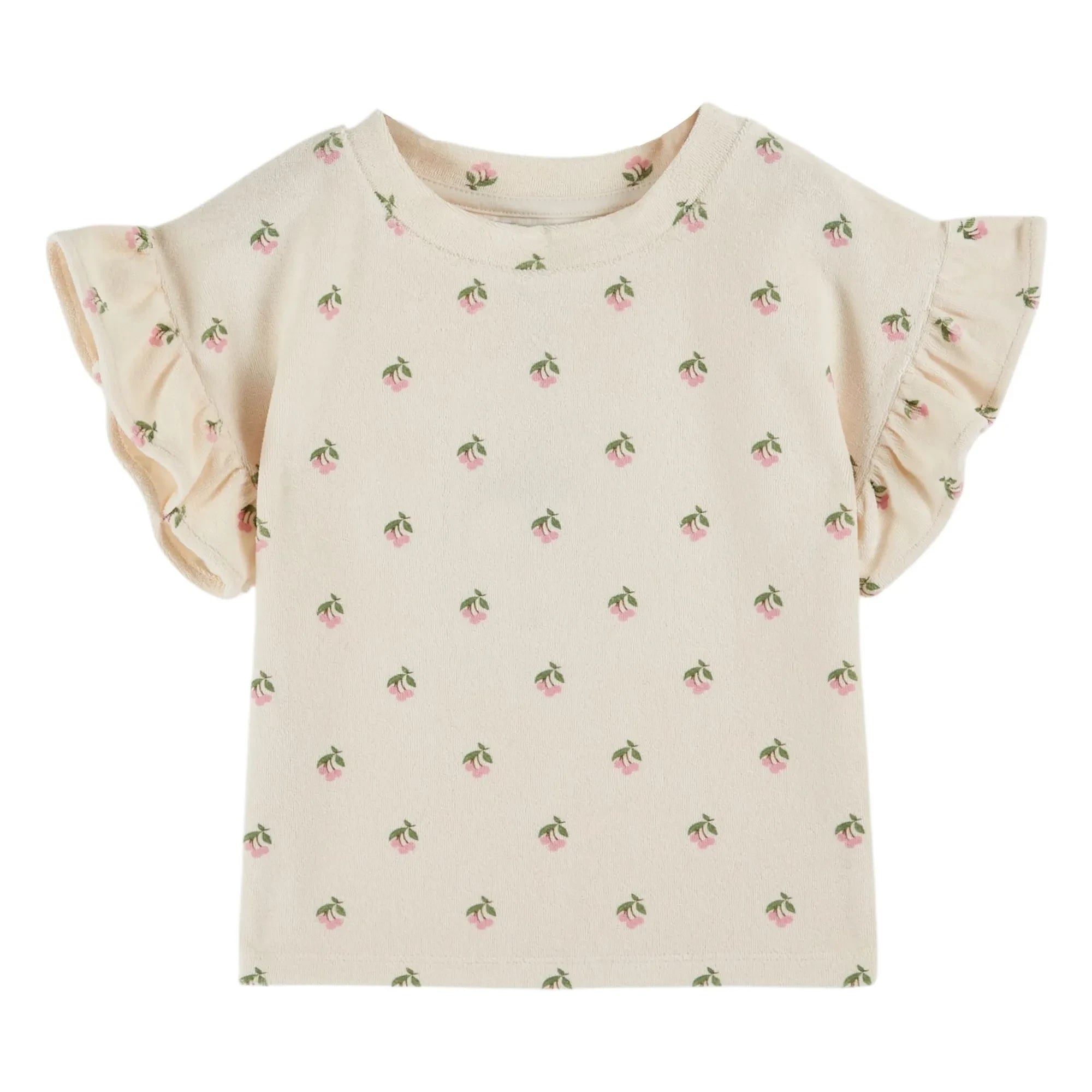 Emile et Ida - Camiseta de Felpa de Algodón Orgánico con Volantes Cereza | Crema