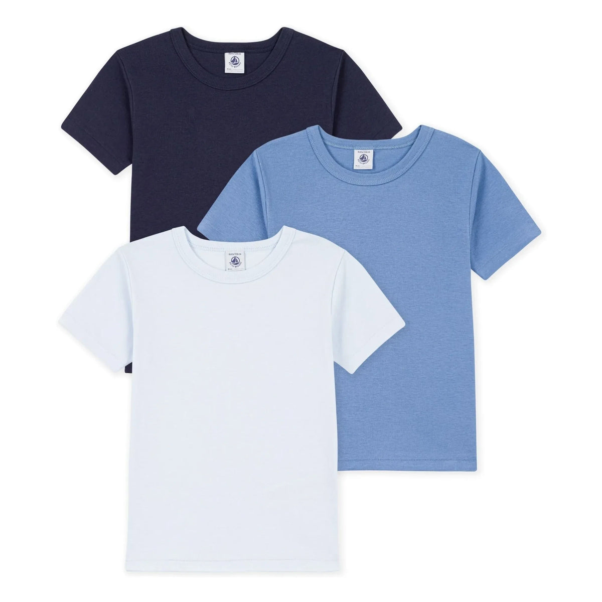 Petit Bateau - Set de 3 camisetas de algodón orgánico de manga corta | Azul