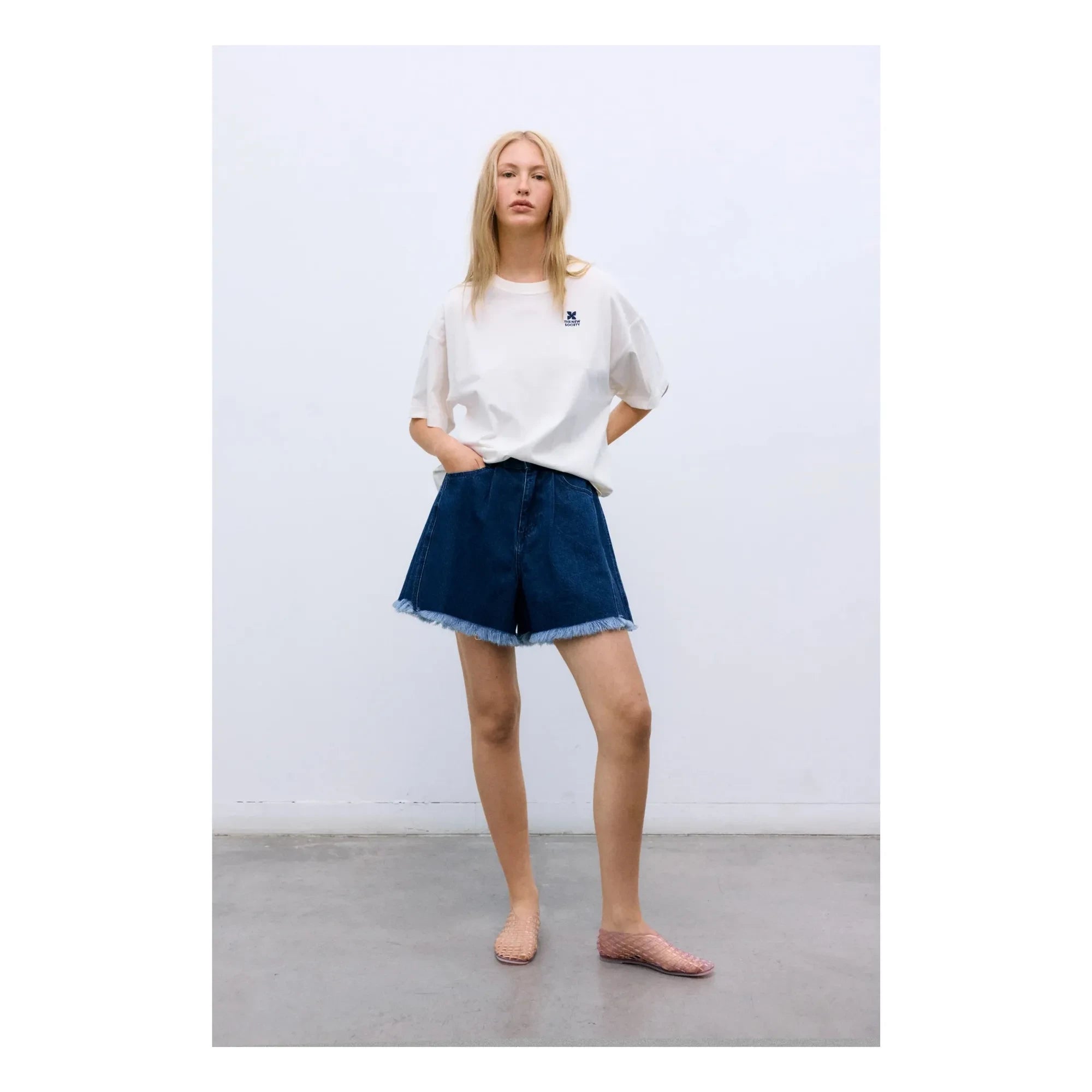 the new society - Pantalón corto de algodón | Azul denim
