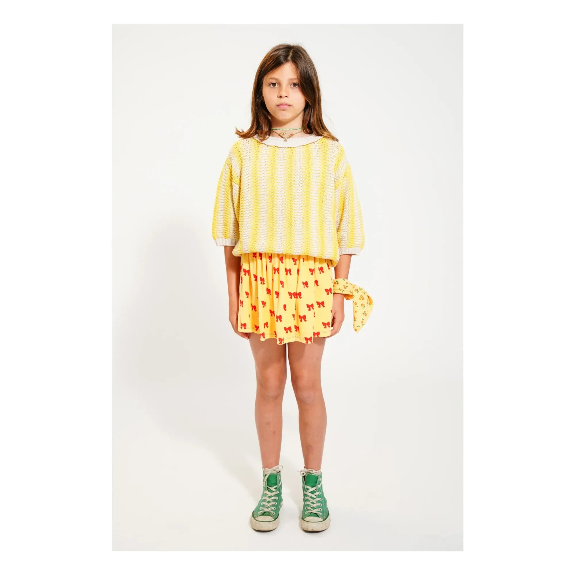 Piupiuchick - Falda corta de tela de toalla orgánica, con lazo | Amarillo
