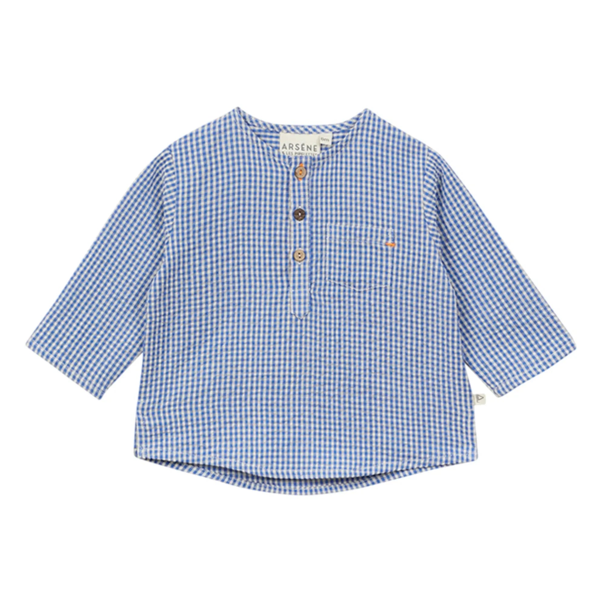 Arsène et Les Pipelettes - Blusa de seersucker Vichy | Azul celeste