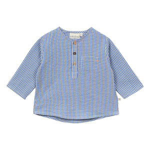 Arsène et Les Pipelettes - Blusa de seersucker Vichy | Azul celeste