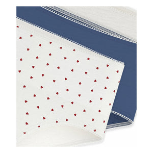 Petit Bateau - 3'lü Organik Pamuk Kalp Desenli Şort Külot | Beyaz