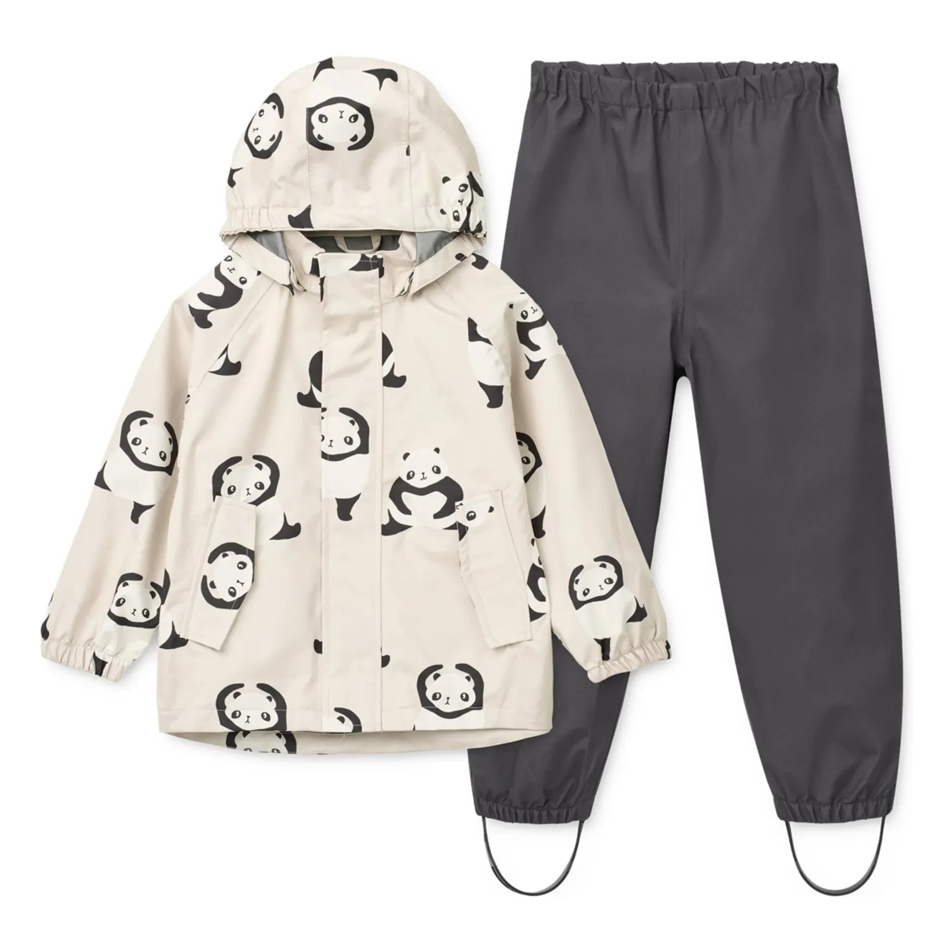 Liewood - Conjunto de chubasquero Pedia Pandas Fibras Recicladas | Gris carbón