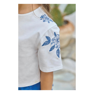 Tartine et Chocolat - Camiseta bordada con flores | Blanco
