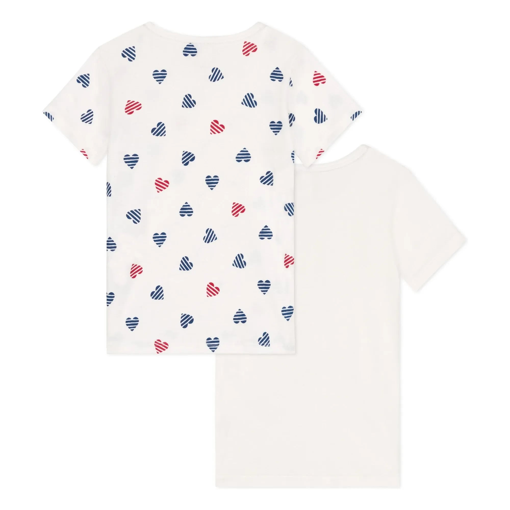 Petit Bateau - Set de 2 camisetas de algodón orgánico con rayas y corazón | Blanco