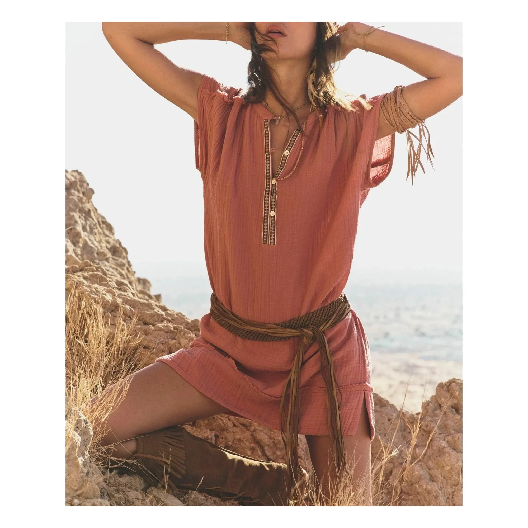 Xirena - Vestido de gasa de algodón Talula x Léa Meylan | Rosa Polvo