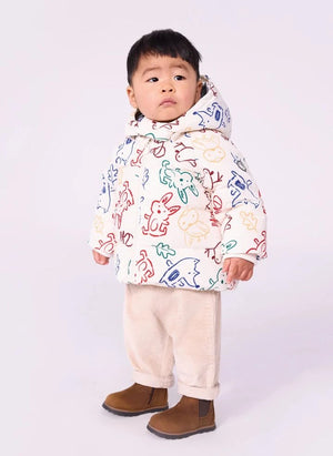 Petit Bateau - Ecru Abrigo de plumón con estampado de animalitos para bebé