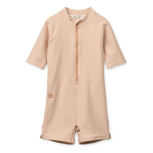 Liewood - Max Traje de baño de rayas seersucker con protección UV de fibra reciclada | Rosa