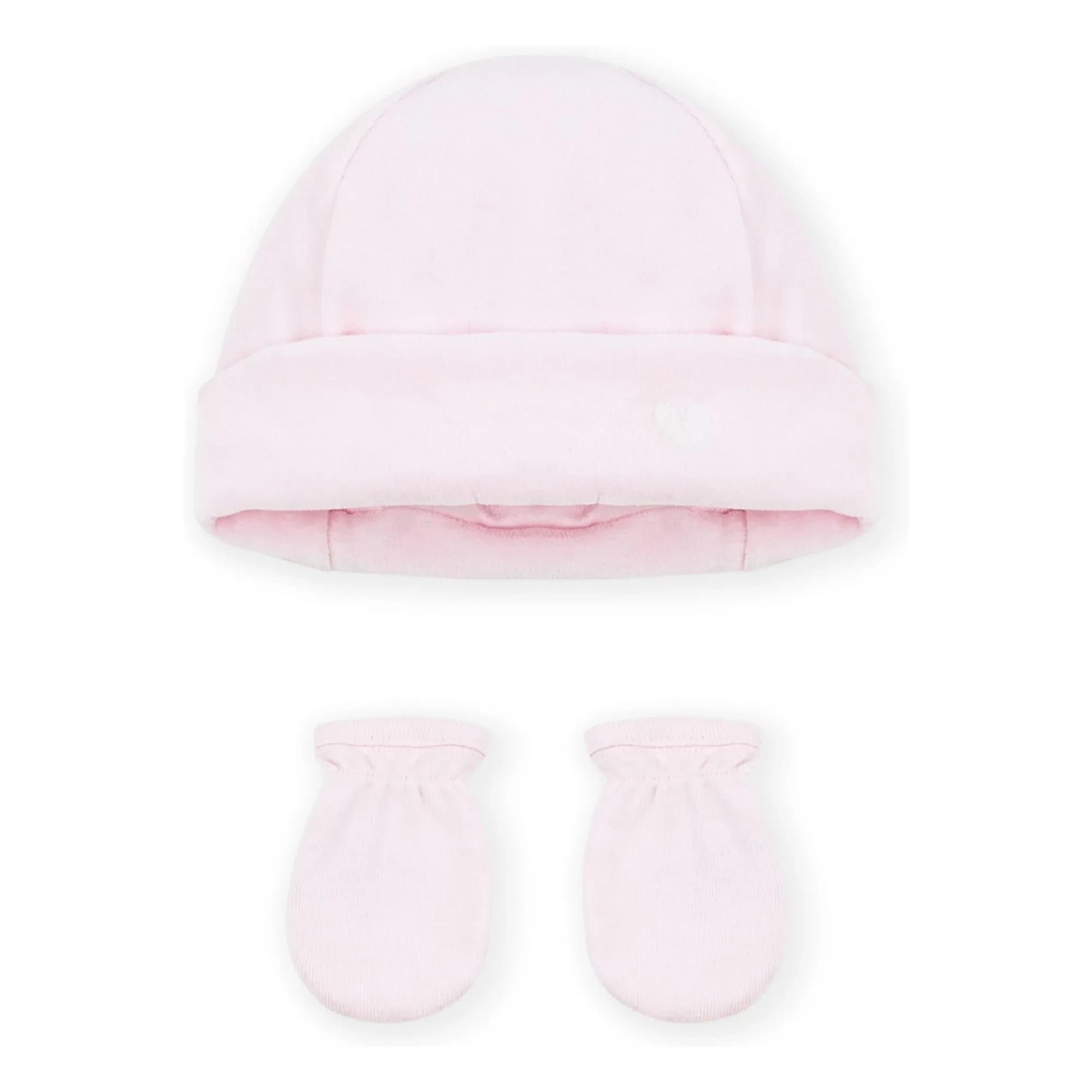Petit Bateau - Gorro y manoplas de terciopelo de algodón orgánico | Rosa empolvado