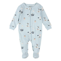 Petit Lem - Pijama con patucos de algodón orgánico Tea Party | Celeste