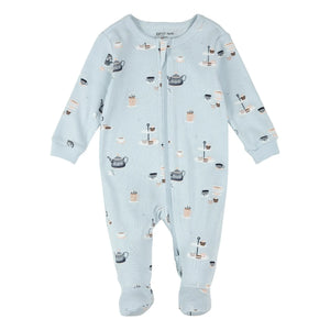 Petit Lem - Pijama con patucos de algodón orgánico Tea Party | Celeste