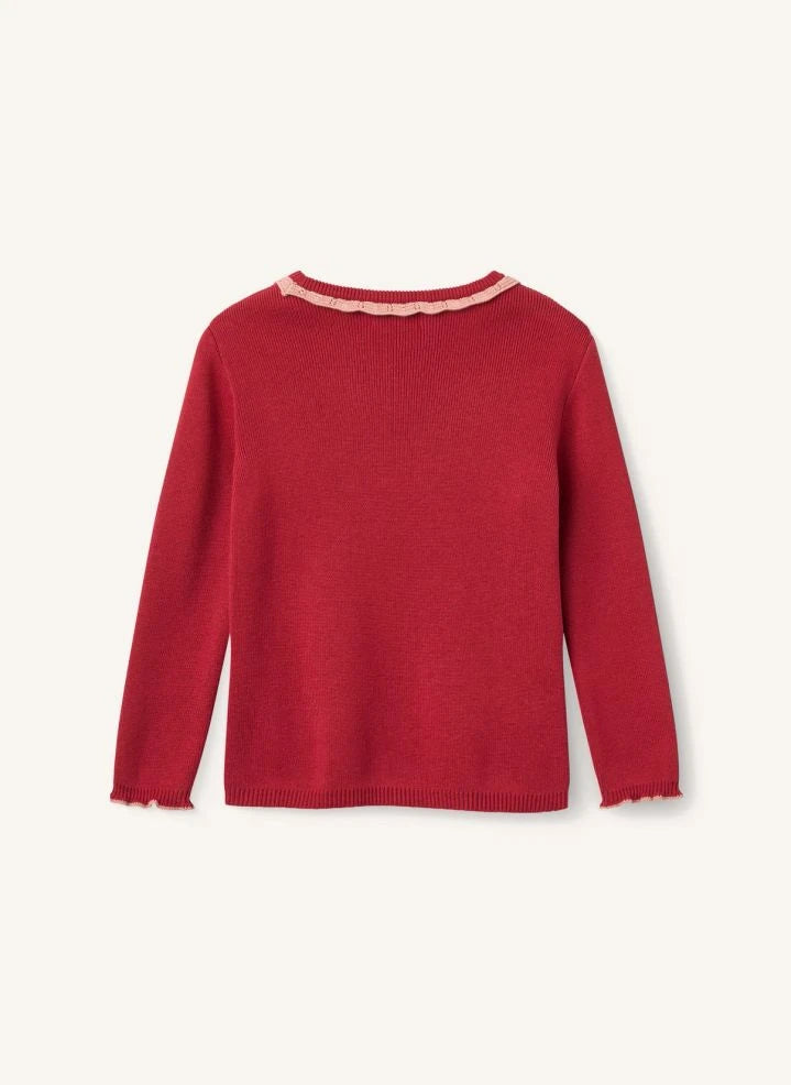 Copenhagen Colors - Suéter de algodón orgánico con cuello fruncido | Rojo