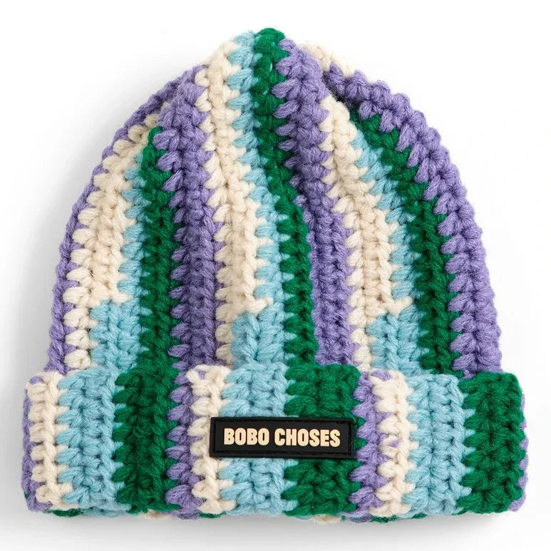 Bobo Choses - Gorro de punto de rayas de fibra reciclada | Azul claro