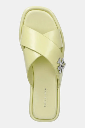Tory Burch T Lock Cross Band Slide Sandalia de piel