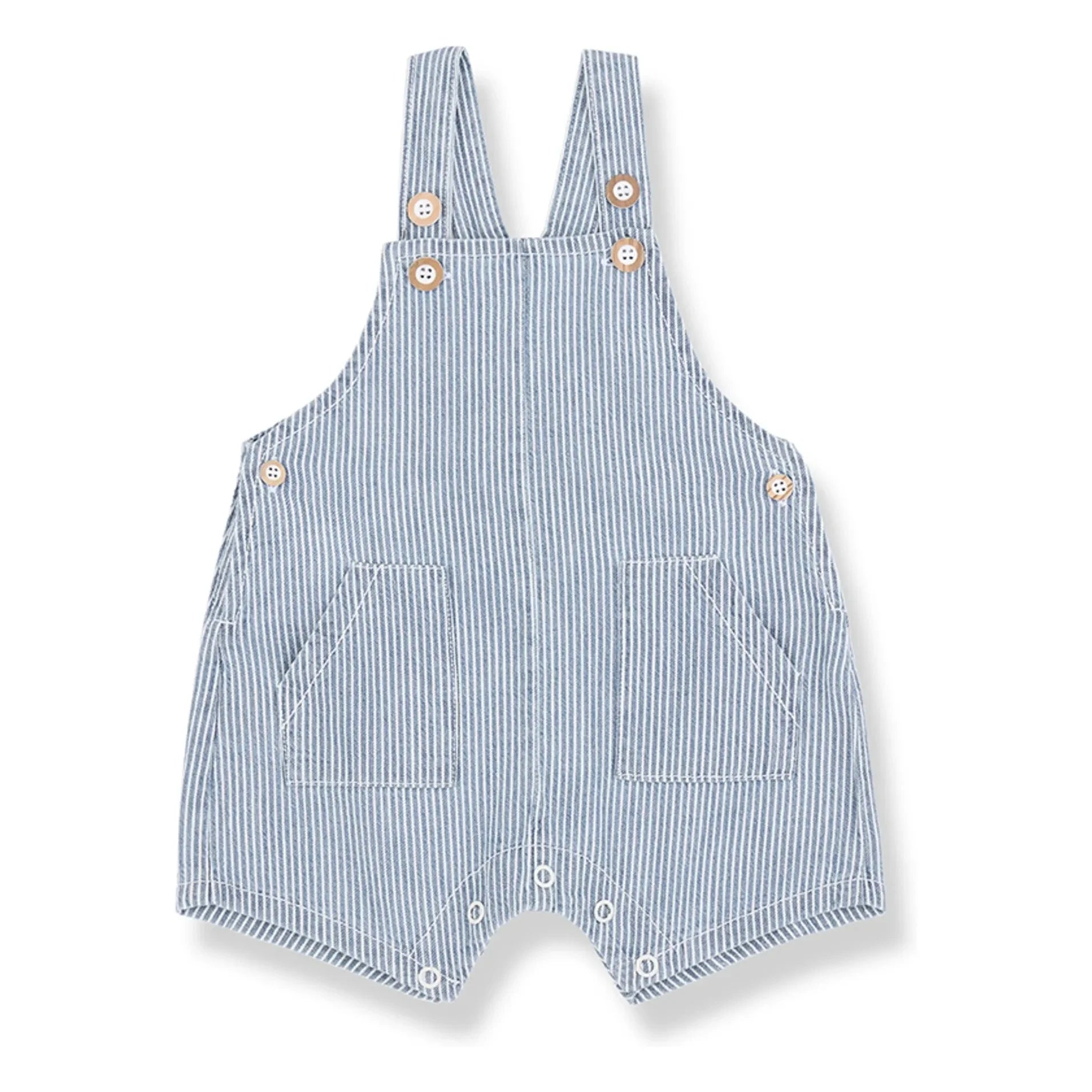 1+ in the family - Mono de rayas denim Talaies de algodón orgánico | Azul claro