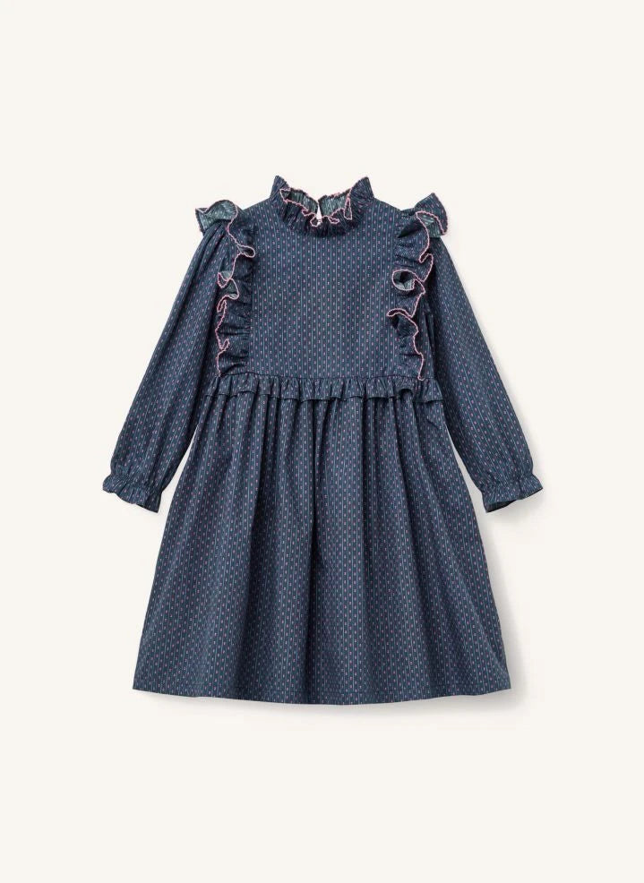 Copenhagen Colors - Vestido con volantes y estampado floral de algodón orgánico | Azul marino