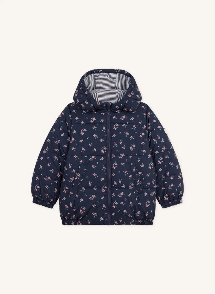 Petit Bateau - Chaqueta acolchada con capucha y estampado floral | Azul marino