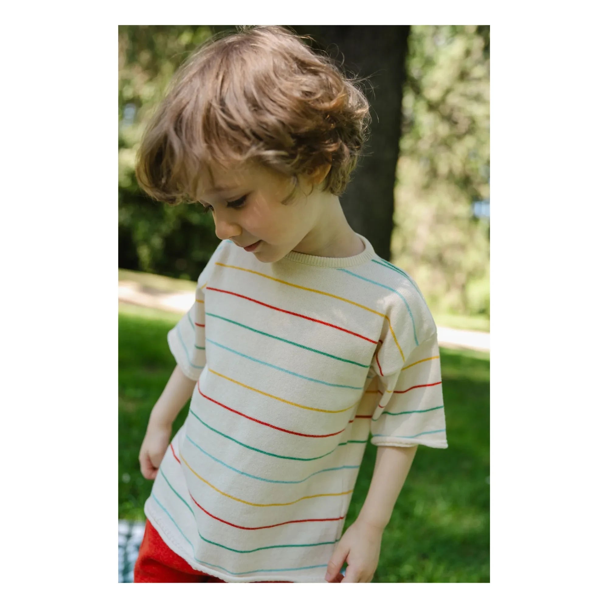 Bayiri - Camiseta de algodón orgánico a rayas botánicas | Crudo