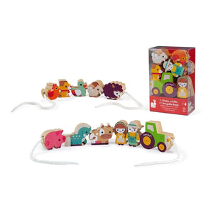 Janod - Perlas de madera de granja - Set de 11