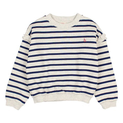 Búho - Sudadera de Algodón Orgánico con Rayas Marinas para Niña | Azul Marino