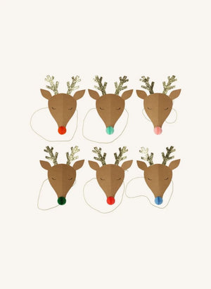 Meri Meri - Sombreros de Navidad con Ciervo Alegre - Pack de 6