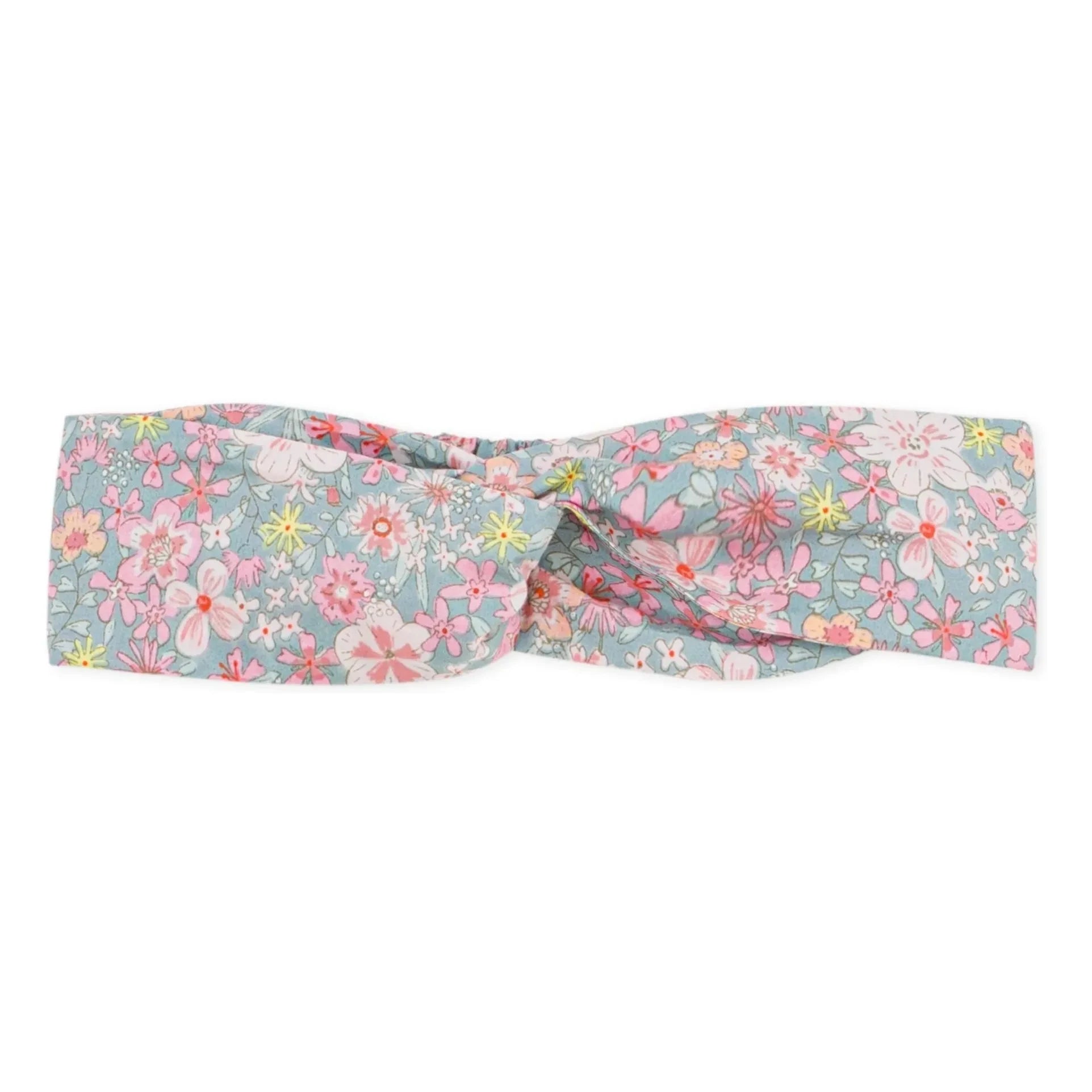 Petit Bateau - Diadema de popelín de algodón orgánico con estampado floral para bebés | Azul grisáceo
