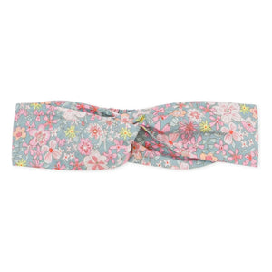 Petit Bateau - Diadema de popelín de algodón orgánico con estampado floral para bebés | Azul grisáceo