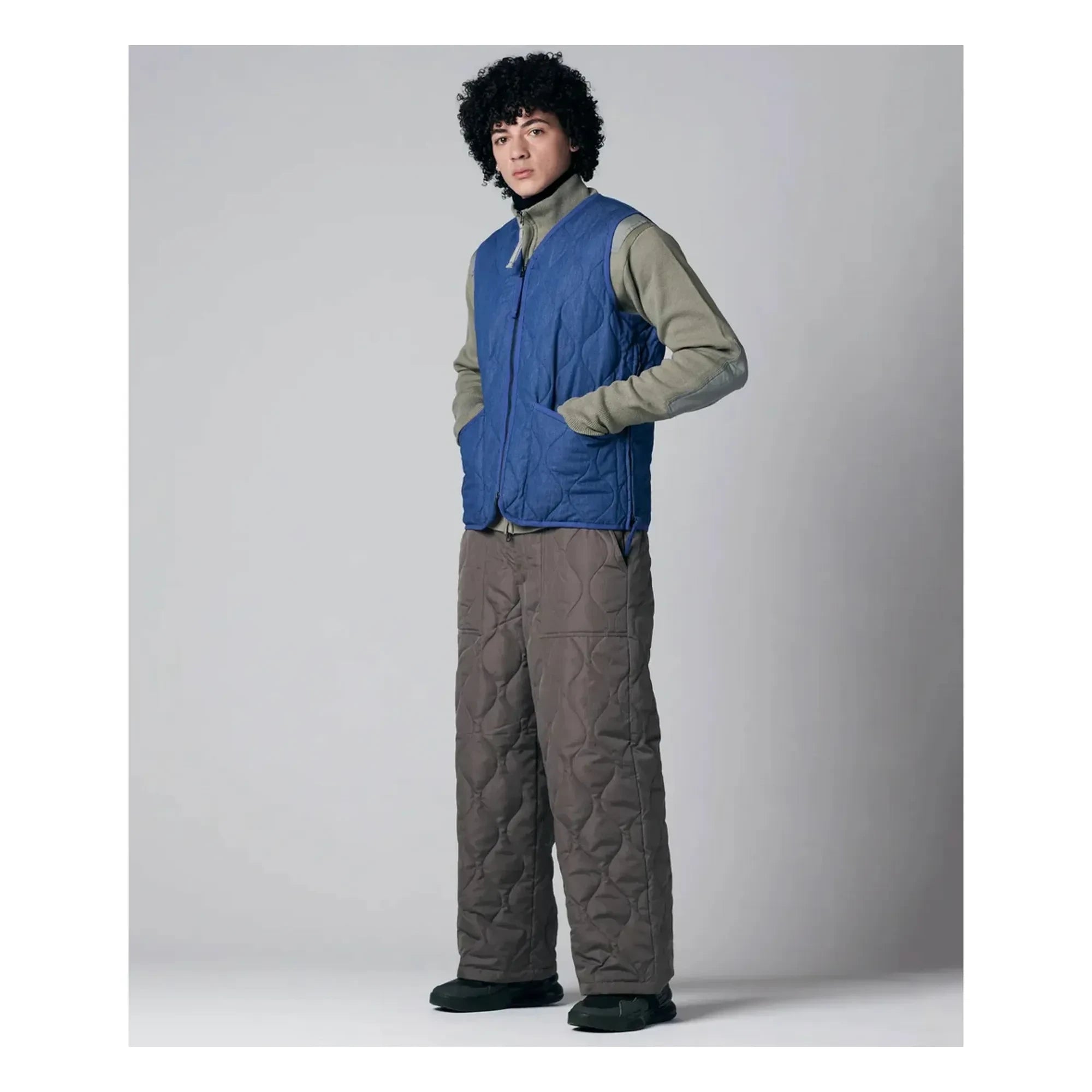 Taion - Chaleco militar sin mangas con cuello de pico unisex | Azul índigo