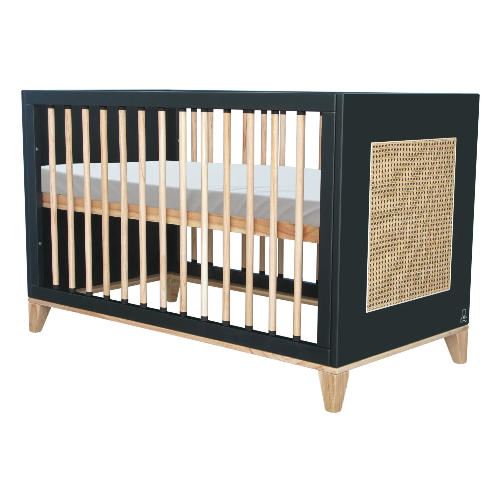 Théo - Nami Cuna de bebé de cedro y mimbre 60x120 cm | Negro