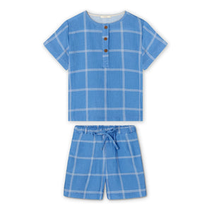 Fliink - Conjunto de camiseta y shorts de cuadros Cha Cha | Azul