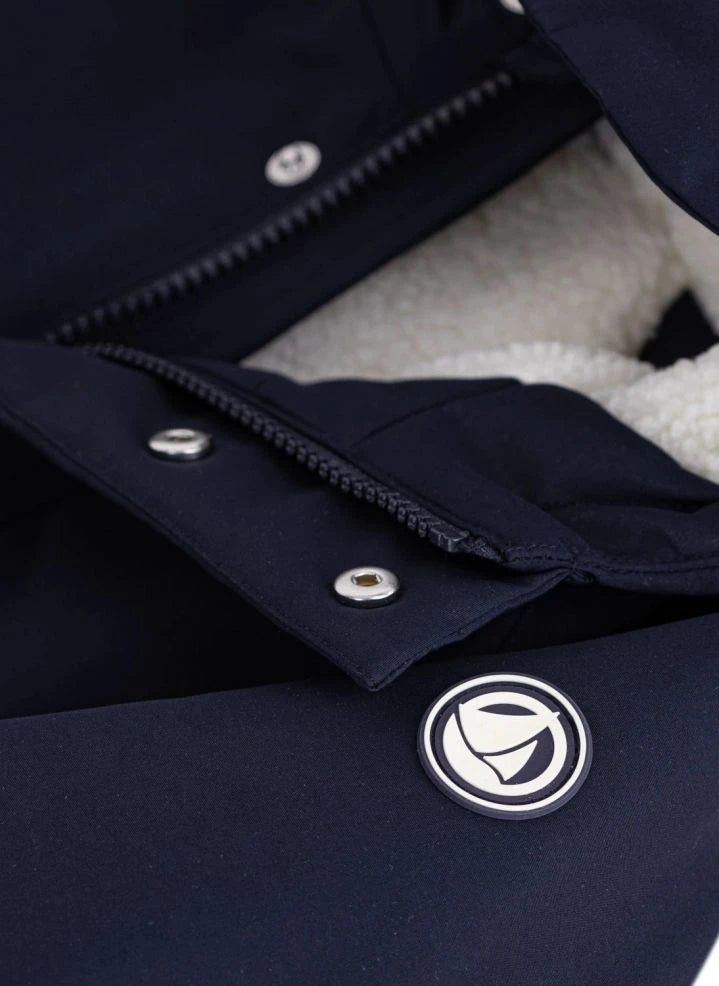 Petit Bateau - Parka con cremallera, forro de borreguillo | Azul noche