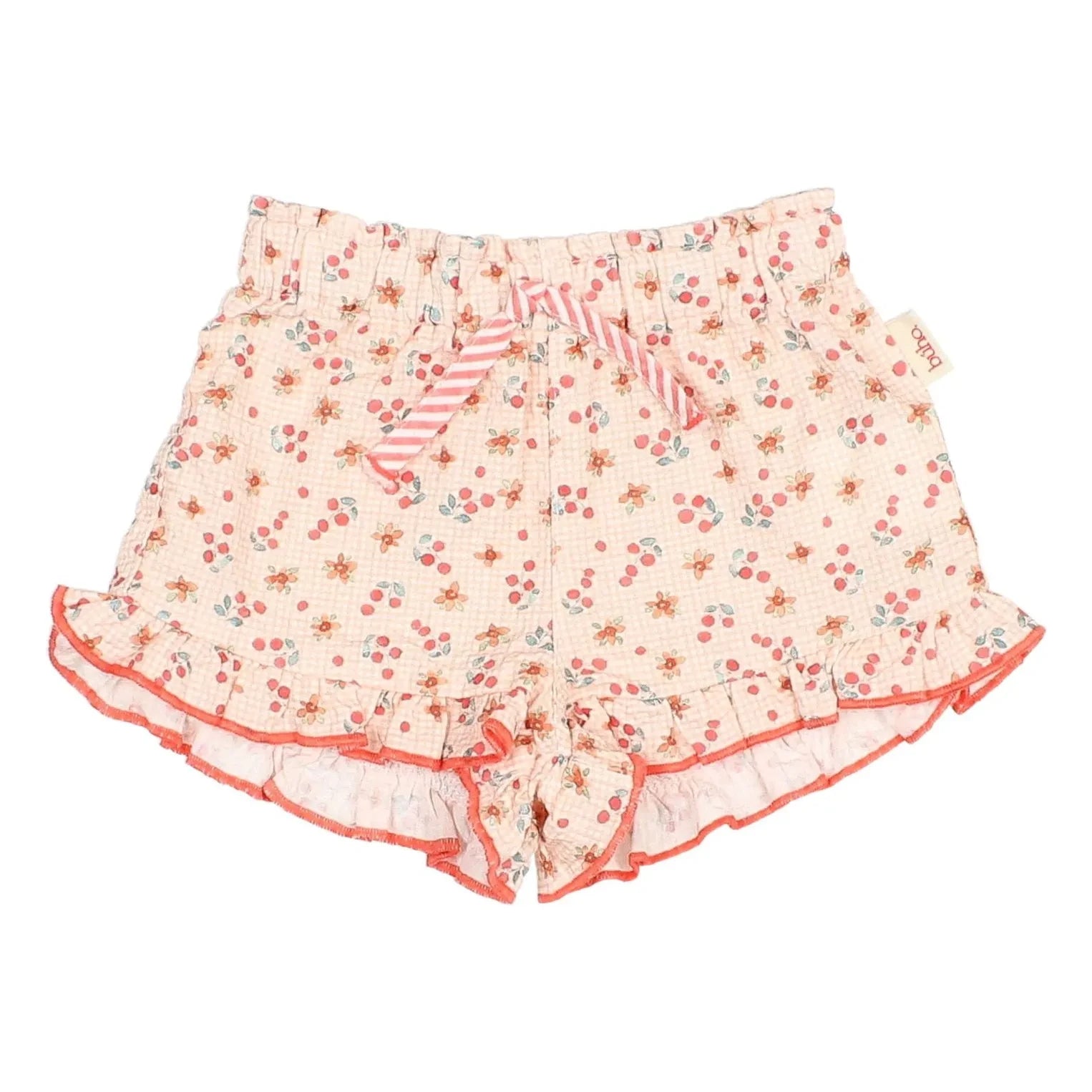 Búho - Pantalón corto de bebé con estampado floral de seersucker melocotón
