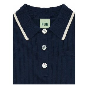 FUB - Polo de punto fino acanalado de algodón orgánico | Azul marino