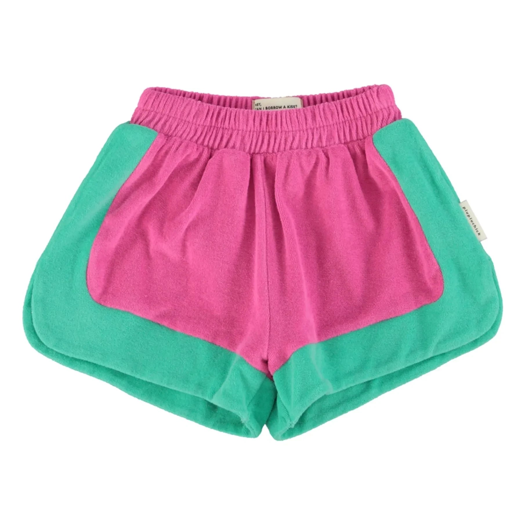 Piupiuchick - Pantalón corto de toalla de algodón orgánico color block | Fucsia