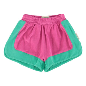Piupiuchick - Pantalón corto de toalla de algodón orgánico color block | Fucsia