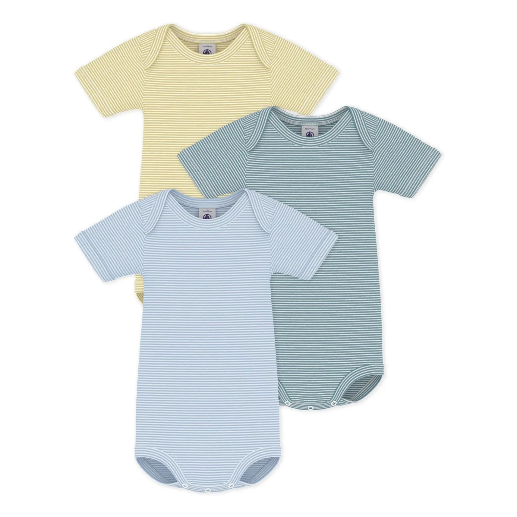 Petit Bateau - Conjunto de 3 bodys de rayas | Amarillo