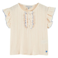 Emile et Ida - Camiseta Volante Modal Calado | Crema
