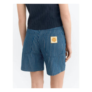 Thinking Mu - Luisa Short de Algodón Orgánico a Rayas | Azul grisáceo
