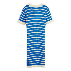 Mini Rodini - Vestido acanalado a rayas de algodón orgánico | Azul