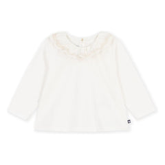 Petit Bateau - Organik pamuklu fırfırlı yakalı T-shirt | Beyaz