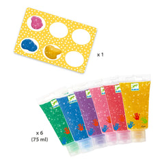 Djeco - Pinturas de dedos con purpurina - Set de 6 unidades