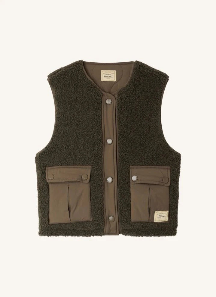 Bonpoint - Koyu Yeşil Junior Sherpa Kolsuz Mont