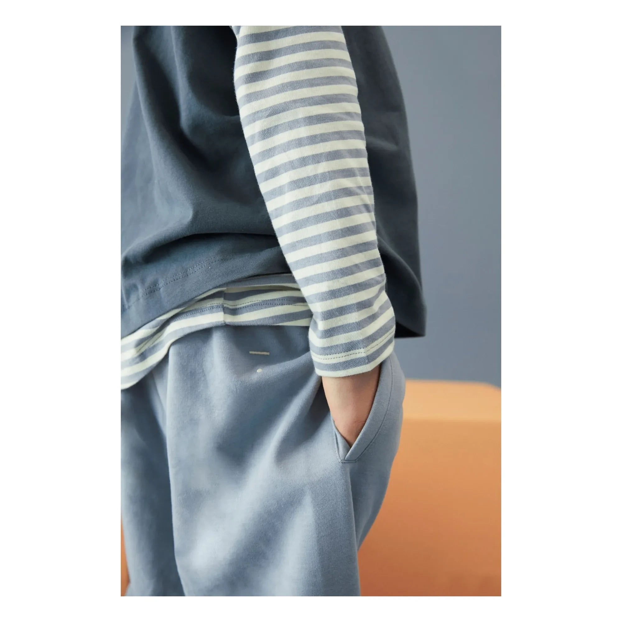 Gray Label - Camiseta de algodón orgánico a rayas | Azul hielo