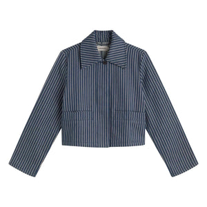Thinking Mu - Astrid Chaqueta de Algodón Orgánico a Rayas | Gris azulado