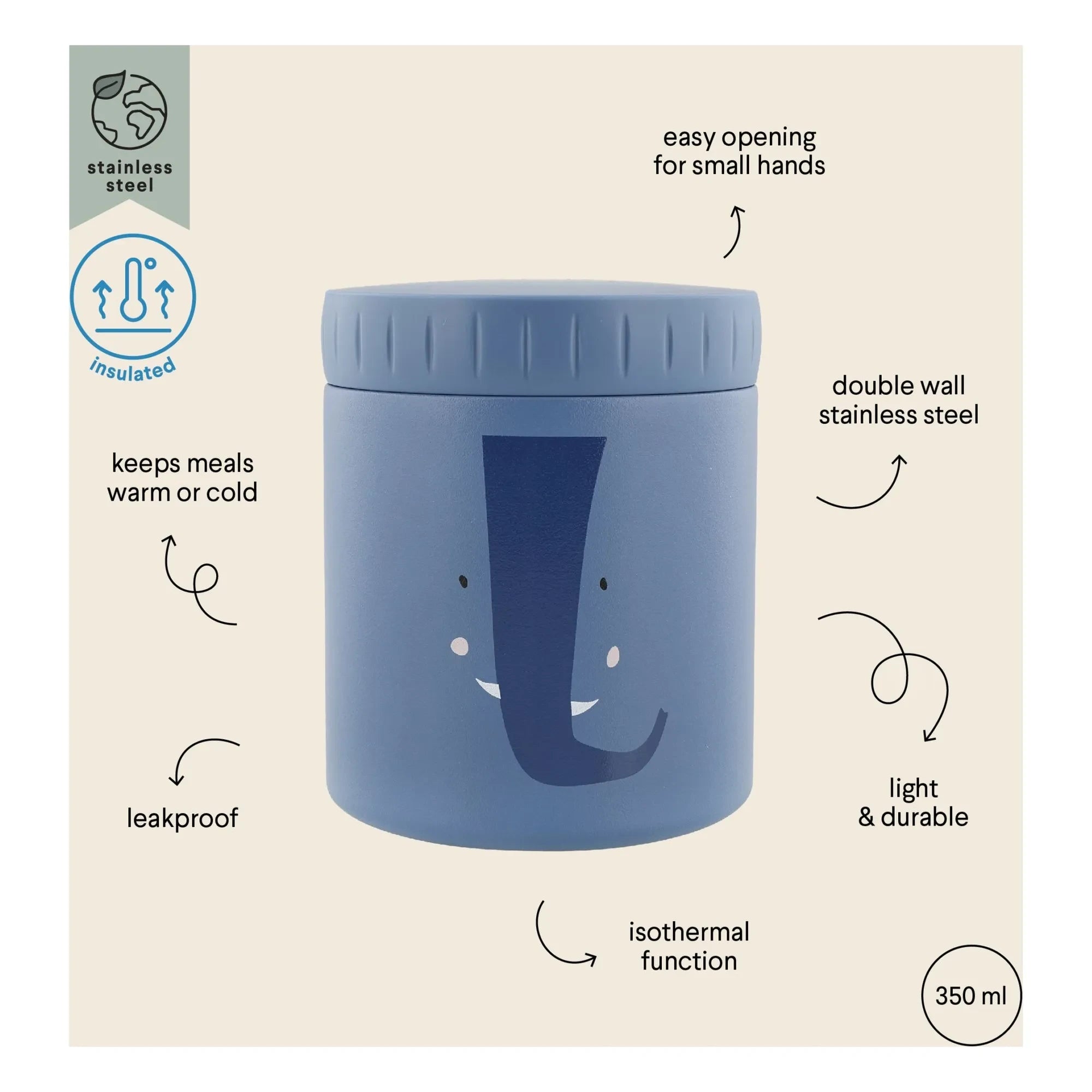 Trixie - Fiambrera isotérmica 350 ml Mrs. Elephant | Azul