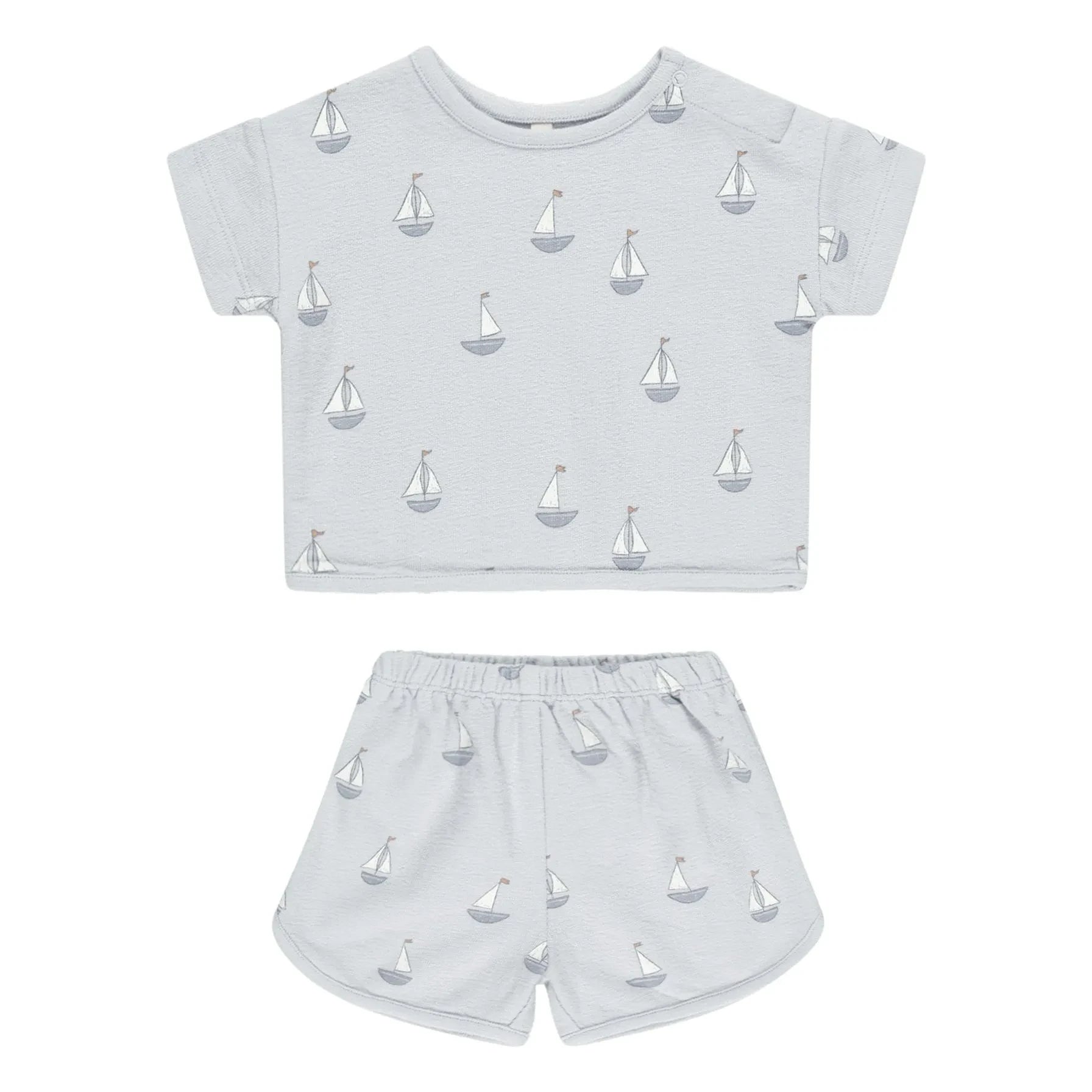 Quincy Mae - Conjunto de camiseta y pantalón corto con velero | Gris azulado