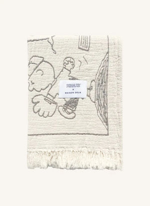 Maison Deux - Maison Deux x Peanuts | Manta de algodón impresa en blanco con diseño de béisbol