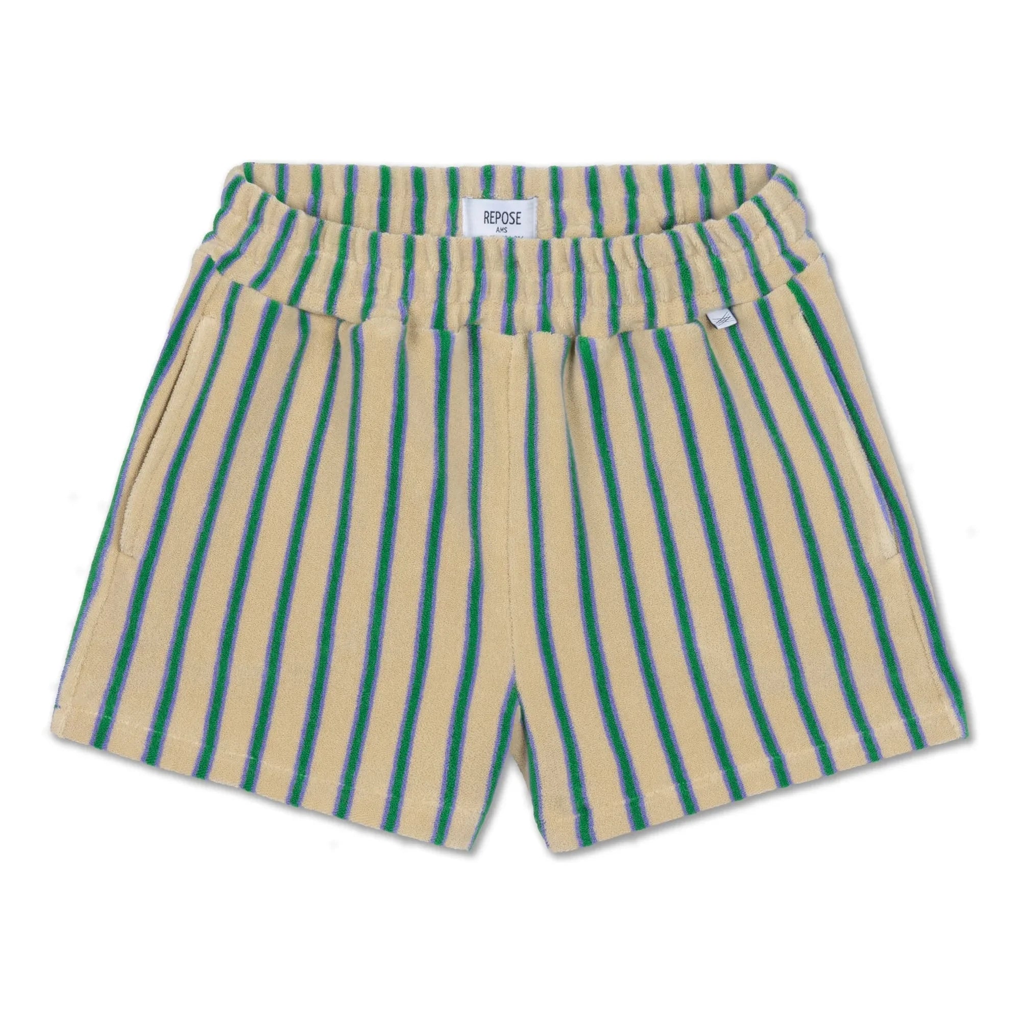 Repose AMS - Pantalón corto de toalla de algodón orgánico a rayas | Amarillo pálido