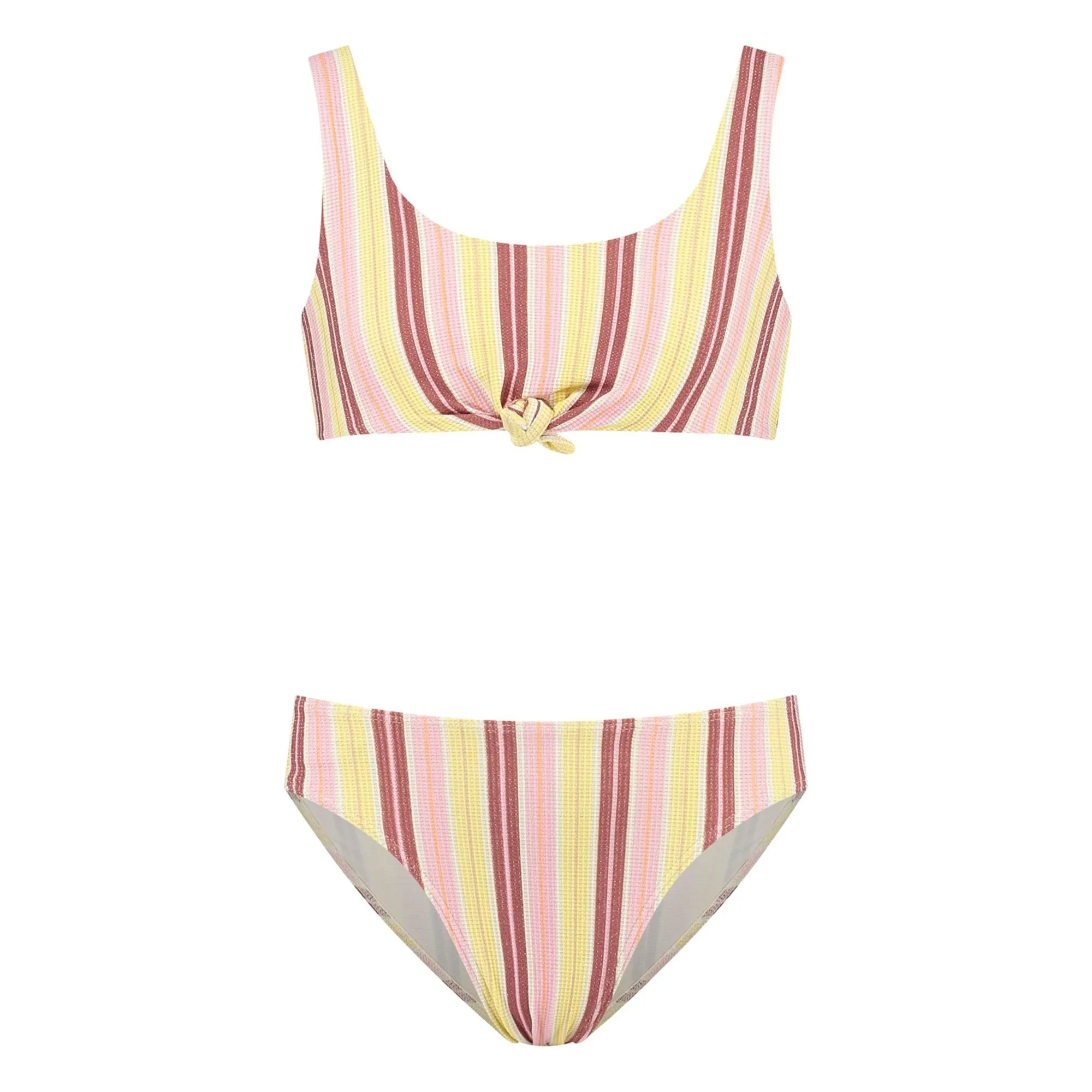 Beachlife - Traje de baño de 2 piezas con volantes y rayas | Amarillo pálido